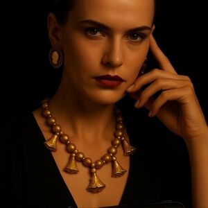 KENNETH JAY LANE 80s Vintage Regency Necklace Gold-Plated Tassel Statement RARE